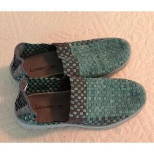 Leswecclan Shoes Womens EU 38 US 7.5 Turquoise Brown Slipon Woven Elastic Casual